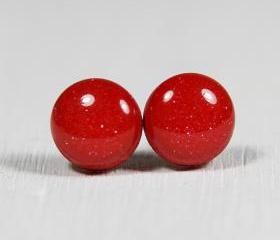Red Stud Earrings - Medium Studs Earrings - Handmade Polymer Clay Posts Jewelry
