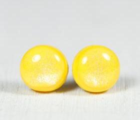 Lemon Sparkle Stud Earrings - Yellow Small Post Earrings - Polymer Clay and Resin Jewelry