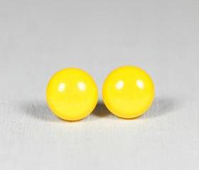 Lemon Stud Earrings - Yellow Small Post Earrings - Polymer Clay and Resin Jewelry