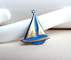 Nautical Sailboat Pendant, Brass Charm
