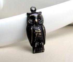 Black Brass Owl Charm, Pendant