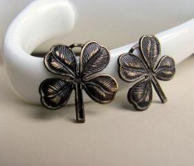 Hand Patina Four Leaf Clover Charms Antiqued Brown
