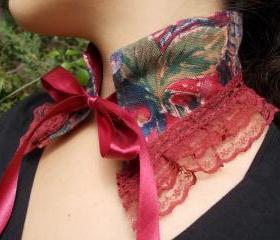 Victorian Collar, gothic steampunk neo renaissance romantic choker necktie burgundy olive and blue, lace ribbon satin fabric