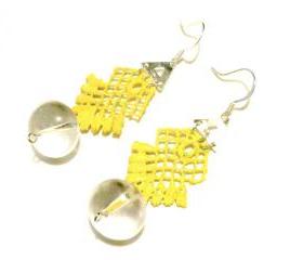 Lace Earrings Hand Painted in Neon Yellow Glow in the Dark - Customizable Colors