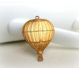 Hot Air Balloon Pendant,Gold Patina, Brass Pendant