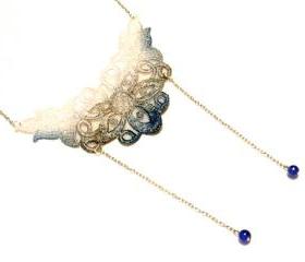 Lace Necklace Hand Dyed - Ombre Baby Pink, Grey and Blue - Customizable Colors - Summer Floral