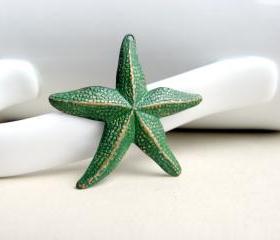 Green Brass Patina Starfish Charm Pendant