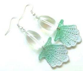 Lace Earrings - Ombre Seashell in Mint and Sea Foam Green - Customizable Colors - Summer Ocean