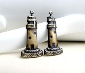 Brass Lighthouse Pendants, Black Patina