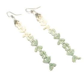 Lace Earrings - Ombre Flowers in Mint and White Metallic - Customizable Colors - Summer Ocean