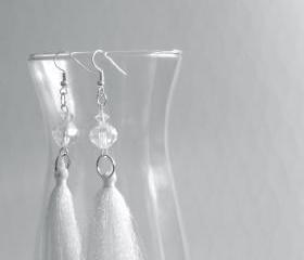 Earrings for Wedding - White Glitter Tassel with Vintage 1920's Crystals