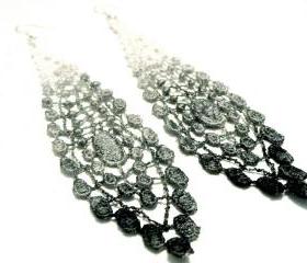 Lace Earrings Hand Dyed - Black Grey White - Customizable Colors - Lace Fashion