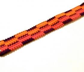 Neon Fabric Bracelet Cuff - Color Blocking - Pink Purple Orange