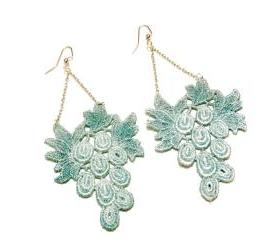 Lace Earrings Hand Dyed - Grapevine in Blue Metallic - Customizable Colors - Lace Fashion