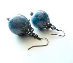 Purple and Blue Stone Beaded Earrings with Antiqued Bronze Beads