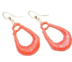 Lace Earrings Hand Dyed - Red Metallic - Customizable Colors - Lace Fashion