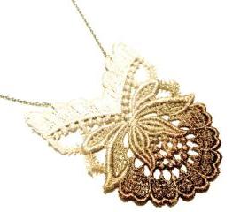 Lace Necklace Hand Dyed - Ombre Flower in Brown Tan and White Metallic - Customizable Colors
