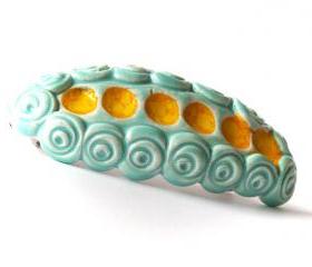 Aqua and yellow barrette, ceramic barrette, clay barrette, hair accessories spring summer collection