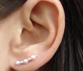 Ear Pins - Sterling Silver Filled Earpins and Pink Swarovski Pearl Earrings - Pair
