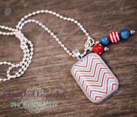 Chevron Love Glass Pendant Necklace Red/Blue