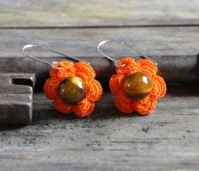 Flower Earrings with Gemstone Bead