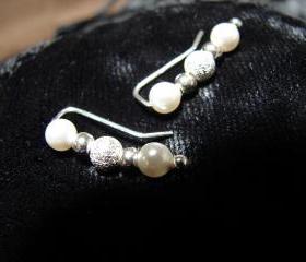 Ear Pins - Sterling Silver Filled Pins and Swarovski White Pearls Earrings with Stardust Beads - Pair