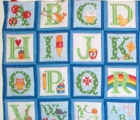 ABC blue green quilted alphabet wall hanging /playmat