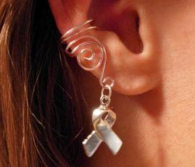 Set of 3 Pale Pink Ear Cuffs, Breast Cancer Awareness Ribbon Charm