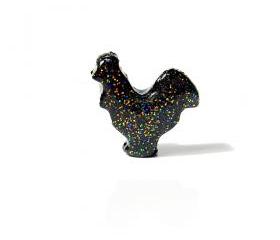 Black Rooster Figurine with Rainbow Glitter
