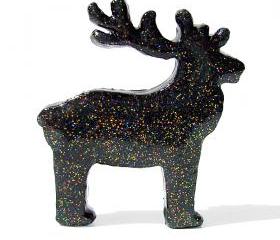 Black Reindeer Figurine with Rainbow Glitter