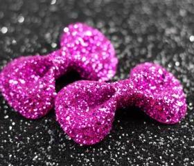 Hot Pink Hair Bow Clips, Glitter, Hair Accessories, Cute Kawaii Bows
