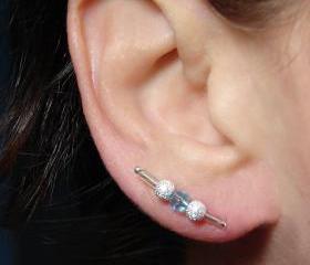 Earring Pins - Silver Stardust and Blue Bead Ear Pins - Pair