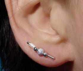 Ear Pins - Silver Beads and Glass Ear pins - Pair