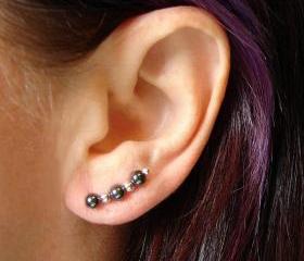 Ear Pins - Sterling Silver Filled and Hematite - Pair - Earrings