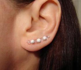 Earpins - Faceted Pale Pink Sparkly Crystals with Stardust Beads - Pair Earrings