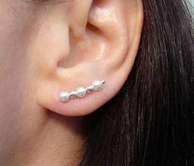 Ear Pins - White Pearls - Swarovski with Sterling Beads and Sterling Filled Pins - Pair
