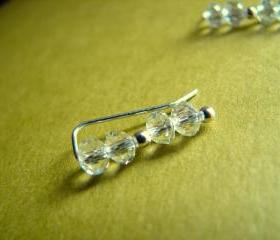 Ear Pins - Sterling Silver Filled and Faceted Polished Clear Crystal - Pair Earrings