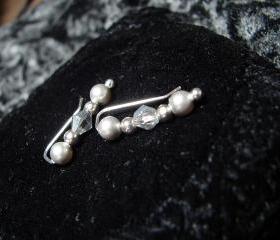 Ear Pins Sterling Silver Filled Earpins and Swarovski Silvery Gray Pearls - Pair Earrings
