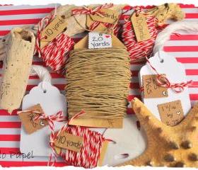 Gift Wrap Kit - Natural Hemp cord, Red Twine and White tags.