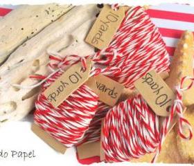 Red bakers twine . 30 yards (10 yard rolls) . handmade tag . tiny . small . cotton . eco friendly . gift wrapping . white