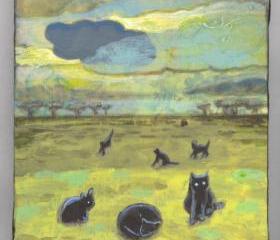 Cats in the desert painting acrylics OOAK original