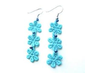 Teal Flower Lace Earrings