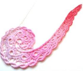Lace Necklace Hand Dyed in Pink and Red with Silver Plated Chain - Valentine's Day - Customizable Colors )-( DANIELLE )-(