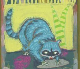 A Raccoons life original acrylic painting on wood