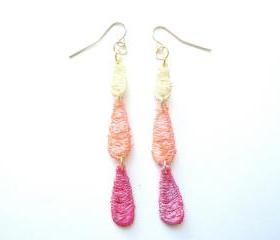 Lace Earrings Hand Dyed - Red / Pink, Orange and Yellow - Customizable Colors - Lace Fashion