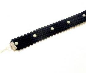 Fabric Bracelet in Navy Polka Dot - Nautical Summer