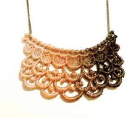 Lace Necklace Hand Dyed in Ombre Brown Copper Cream - Customizable Colors