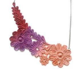 Lace Necklace Hand Dyed - Burgundy Purple and Copper Flowers - Lace Fashion