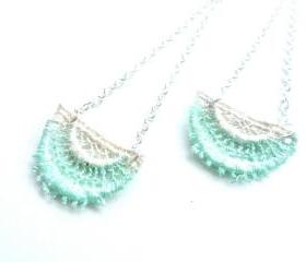Lace Fashion Hand Dyed Lace Earrings - Mint Green and Champagne with Sterling Silver Chain - Customizable Colors )-( JANET )-(