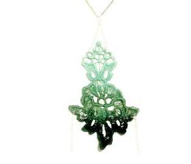 Lace Necklace Hand Dyed - Flower in Teal Greens and Mint - Floral Spring Fashion - OOAK